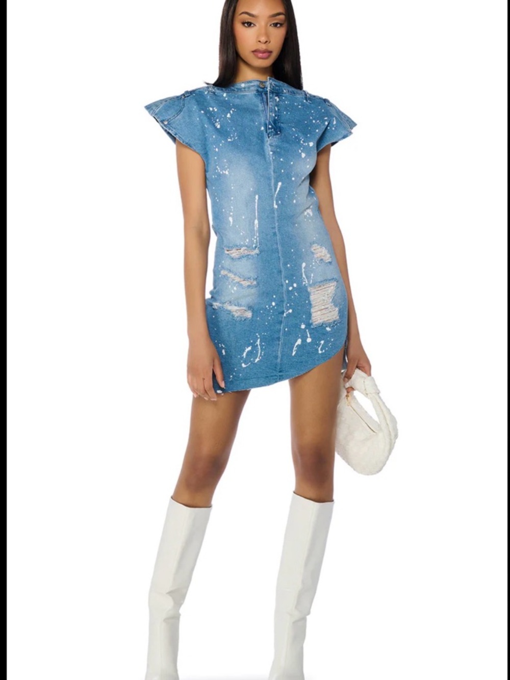 AKIRA Blue Distressed Asymmetrical Denim Mini Dress